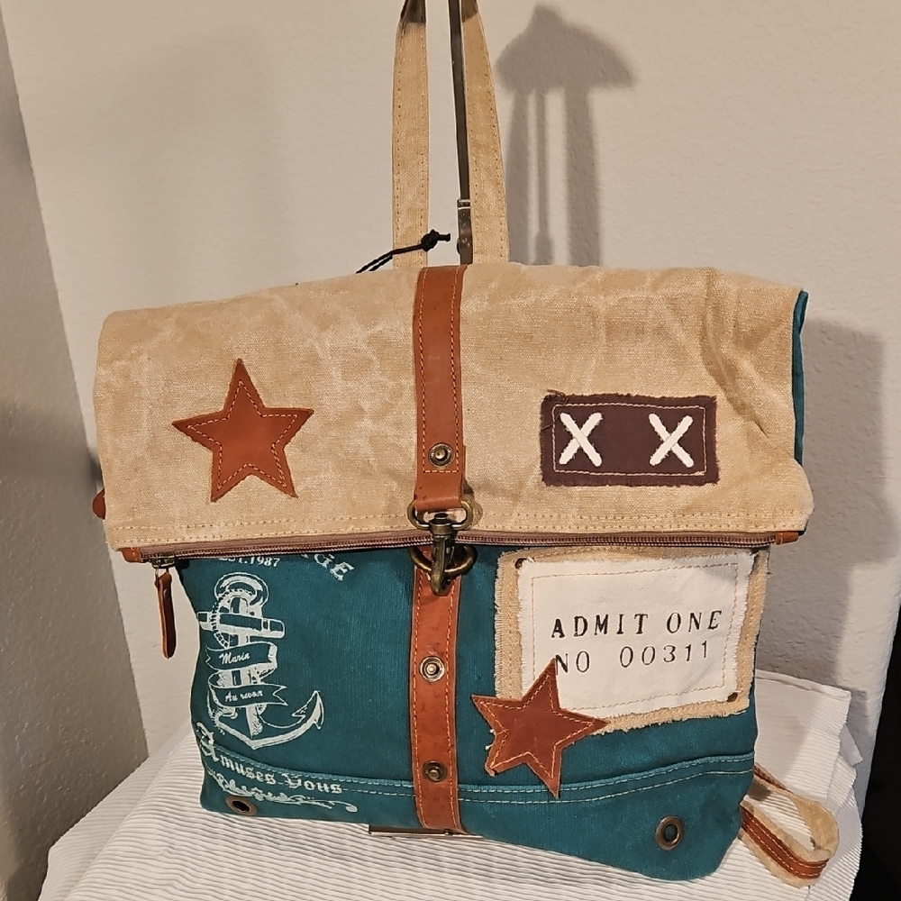 Myra Canvas Backpack/Wristlet Set with Nautical Design